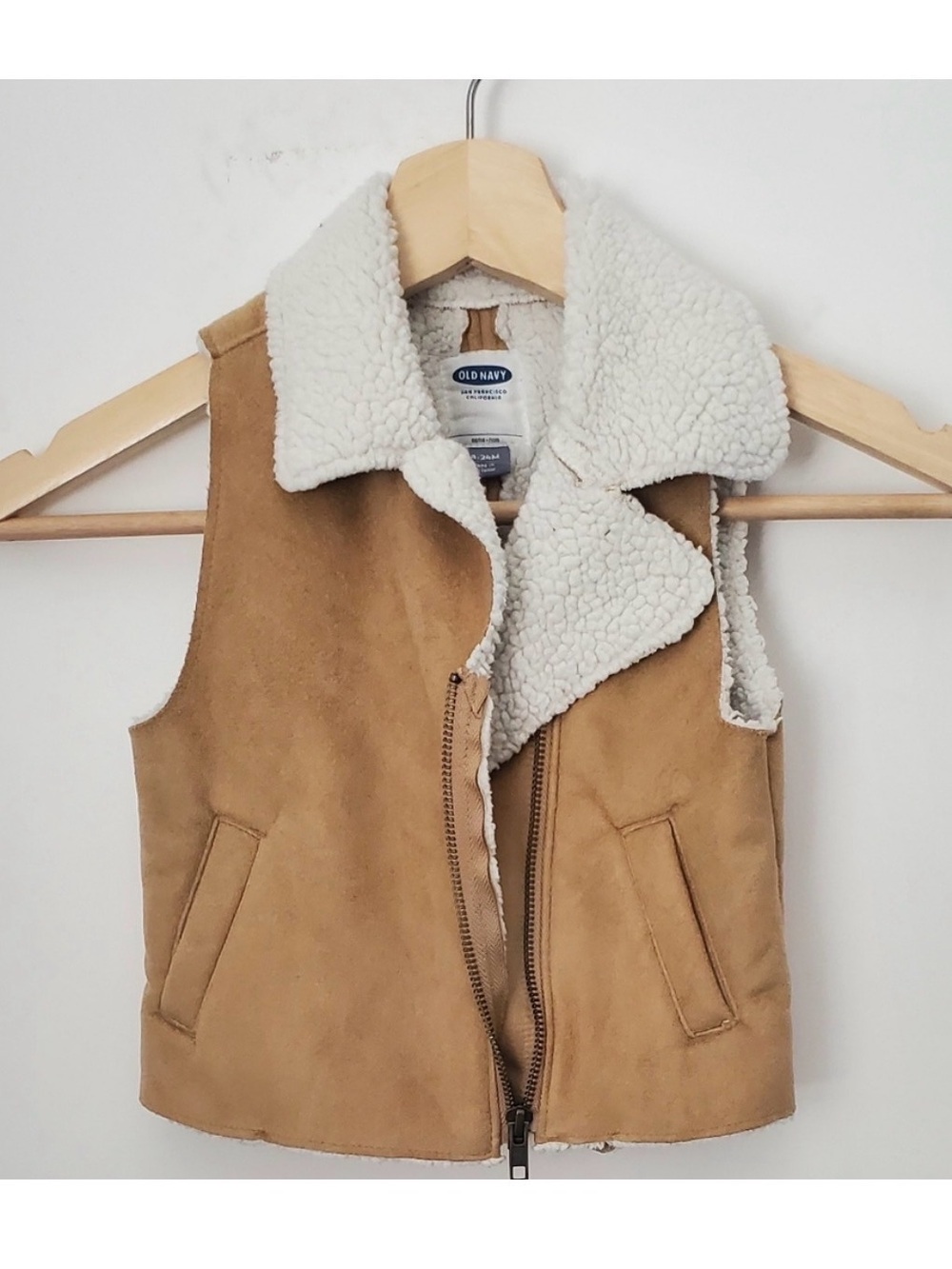 Old Navy Tan Faux Suede Vest with Cream Sherpa 3T